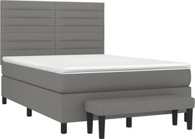 vidaXL Κρεβάτι Boxspring με Στρώμα Σκούρο Γκρι 140x200 εκ Υφασμάτινο