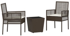 vidaXL Σετ Κήπου 3 Τεμαχίων  με Μαξιλάρια Καφέ Πολυ Ράταν