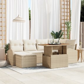 vidaXL Set με 7 κομμάτια καναπέ κήπου με μαξιλάρια μπεζ πολυ-ρατάν