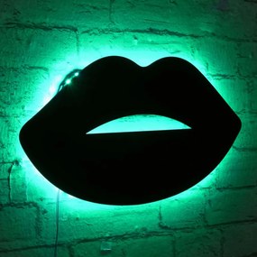 Διακοσμητικό Τοίχου Με Φως Led Lips 395NGR1889 40x23cm Green-Black Wallity Mdf