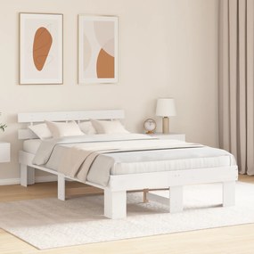vidaXL Κρεβάτι Πλατφόρμα με Κεφαλάρι Λευκό 120x200 εκ. Μασίφ Ξύλο Πεύκου