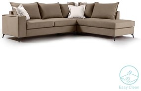 Γωνιακός καναπές αριστερή γωνία Romantic pakoworld ύφασμα mocha-cream 290x235x95εκ