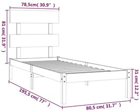 vidaXL Πλαίσιο Κρεβατιού 75 x 190 εκ. από Μασίφ Ξύλο Small Single