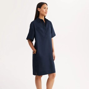 Ίσιo φόρεμα με κοντά μανίκια, από λινό και βαμβάκι