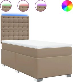 vidaXL Κρεβάτι Boxspring με Στρώμα Καπουτσίνο 90x190εκ.από Συνθ. Δέρμα