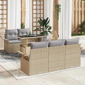 vidaXL Σετ Καναπέ Κήπου με μαξιλάρι 6 pcs Μπεζ Πολυ ράταν