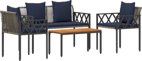 vidaXL Σετ Εξωτερικών Επίπλων 4 τμχ. Γκρι και Navy Blue