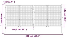 Πύλη Κήπου Ανθρακί 400 x 125 εκ. Ατσάλινη - Ανθρακί