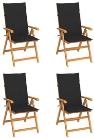 vidaXL Καρέκλες Κήπου 4 τεμ. από Μασίφ Ξύλο Teak με Μαύρα Μαξιλάρια