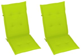 Καρέκλες Κήπου 2 τεμ. Μασίφ Ξύλο Teak Ανοιχ. Πράσινα Μαξιλάρια - Πράσινο