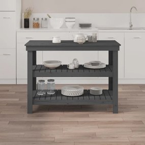 vidaXL Πάγκος Εργασίας Γκρι 110,5x50x80 εκ. από Μασίφ Ξύλο Πεύκου