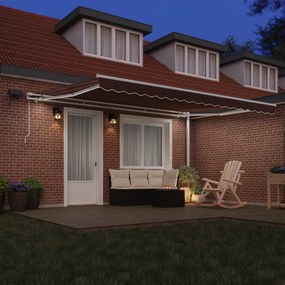 VidaXL Χειροκίνητη τέντα με ηλιακό LED 4,5 x 3 m Καφέ 100% Πολυεστέρας