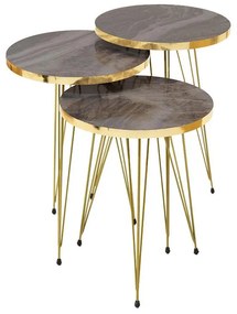 Side tables set 3pcs Buena anthracite marble imitation-gold 33x0.033x52 εκ.