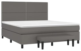 vidaXL Κρεβάτι Boxspring με Στρώμα Γκρι 180x200 εκ. Συνθετικό Δέρμα