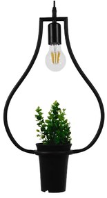 GloboStar FLOWERPOT 10001210 Μοντέρνο Κρεμαστό Φωτιστικό Οροφής Μονόφωτο 1 x E27 Μαύρο Μεταλλικό με Διακοσμητικό Φυτό Φ27 x Y40cm