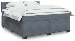 Κρεβάτι Boxspring με Στρώμα Σκούρο Γκρι 180x200 εκ. Βελούδινο - Γκρι