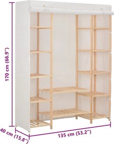 vidaXL Ντουλάπα Λευκή 135 x 40 x 170 εκ. Υφασμάτινη