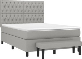 vidaXL Κρεβάτι Boxspring με Στρώμα Ανοιχτό Γκρι 140x190 εκ. Υφασμάτινο