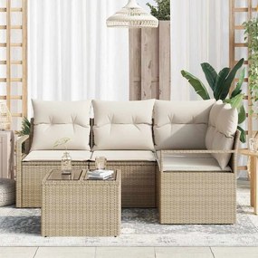 vidaXL Σετ Καναπέ 5 τμχ. Μπεζ και Κρέμα συνθετικό ρατάν