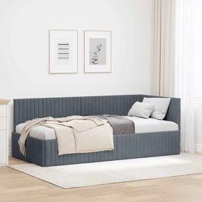 vidaXL Κρεβάτι Γωνίας με κεφαλάρι Σκούρο γκρι 90 x 200 cm Βελούδο