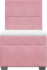 vidaXL Κρεβάτι Boxspring με Στρώμα Ροζ 80 x 200 εκ. Βελούδινο