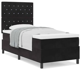 vidaXL Κρεβάτι με ελατήρια με στρώμα Μαύρο 90 x 200 cm Βελούδο