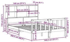 Κρεβάτι Βιβλιοθήκη Χωρίς Στρώμα 140x200 εκ Μασίφ Ξύλο Πεύκο - Καφέ