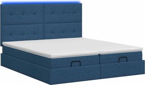 vidaXL Κρεβάτι Ottoman με Στρώμα και LED Μπλε 200 x 200 cm Ύφασμα