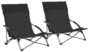 Καρέκλες Παραλίας Πτυσσόμενες 2 τεμ. Μαύρες Υφασμάτινες