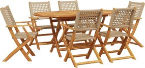 vidaXL Σετ Τραπεζαρίας Κήπου 7 τεμ. Μπεζ από Συνθ. Ρατάν/Μασίφ Ξύλο