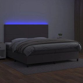 vidaXL Κρεβάτι Boxspring με Στρώμα &amp; LED Γκρι 200x200 εκ. Συνθ. Δέρμα