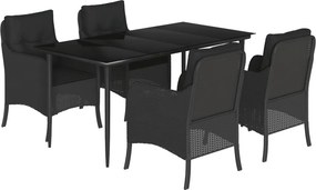 vidaXL Σετ Τραπεζαρίας Κήπου 5 Τεμαχίων Μαύρο Συνθ. Ρατάν με Μαξιλάρια