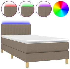 vidaXL Κρεβάτι Boxspring με Στρώμα &amp; LED Taupe 90x200 εκ. Υφασμάτινο