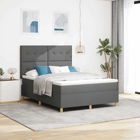 vidaXL LED Κρεβάτι με βάθρο Σκούρο Γκρι 140 x 190 cm ύφασμα