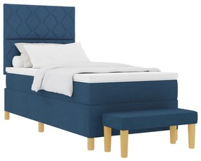vidaXL Κρεβάτι με ελατήρια με Στρώμα & Πάγκο Μπλε 90x200 εκ. Ύφασμα