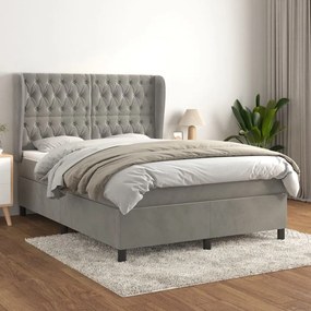 vidaXL Κρεβάτι Boxspring με Στρώμα Ανοιχτό Γκρι 140x190 εκ. Βελούδινο