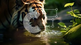 Intra Συλλεκτικό Ξύλινο Παζλ Plywood  4mm - Majestic Tiger κοντά στο νερό Σε Ξύλινο Κουτί - Διαστάσεις: 10x10 cm – 25 κομμάτια