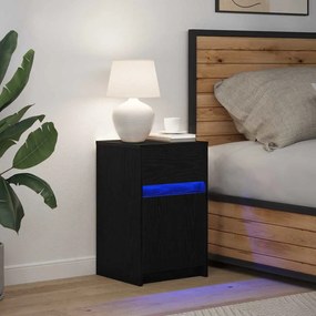vidaXL LED Κρεβατάκι Ντουλάπα με συρτάρι Μαύρη δρυς 38 x 34 x 61 εκ.