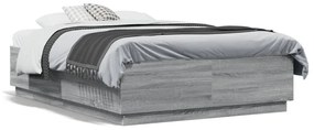 Πλαίσιο Κρεβατιού με LED Γκρι Sonoma 135x190εκ. Επεξ. Ξύλο - Γκρι