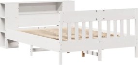 vidaXL Κρεβάτι Βιβλιοθήκη Χωρίς Στρώμα Λευκό 135x190 εκ Μασίφ Πεύκο