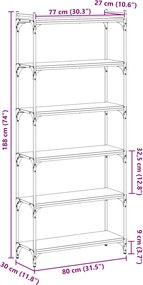 vidaXL Βιβλιοθήκη 6 επίπεδα 80 x 30 x 188 εκ Επεξεργασμένο ξύλο