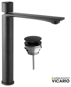 Armando Vicario Halo Black Matt Μπαταρία υψηλή Νιπτήρος με βαλβίδα clic-clac