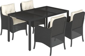 vidaXL Σετ Τραπεζαρίας Κήπου 5 Τεμαχίων Μαύρο Συνθ. Ρατάν με Μαξιλάρια