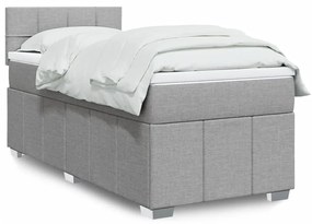 vidaXL Κρεβάτι Boxspring με Στρώμα Ανοιχτό Γκρι 90x190 εκ. Υφασμάτινο