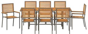 vidaXL Σέτ φαγητού για κήπο 9 pcs Γκρι και Καφέ συνθετικό ρατάν