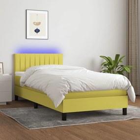 Κρεβάτι Boxspring με Στρώμα &amp; LED Πράσινο 100x200 εκ Υφασμάτινο - Πράσινο