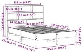 Κρεβάτι Βιβλιοθήκη Χωρίς Στρώμα 120x190 εκ Μασίφ Ξύλο Πεύκου - Καφέ