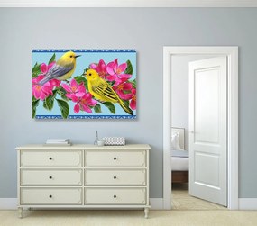 Εικόνα πουλιά και λουλούδια σε vintage σχέδιο