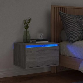 vidaXL Κομοδίνο Επιτοίχιο με Φώτα LED Γκρι Sonoma