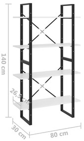 Βιβλιοθήκη με 4 Ράφια Λευκή 80 x 30 x 140 εκ. από Μοριοσανίδα - Λευκό